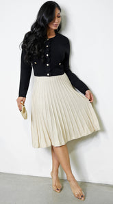 Allie Pleated Sweater Shimmer Skirt - Beige